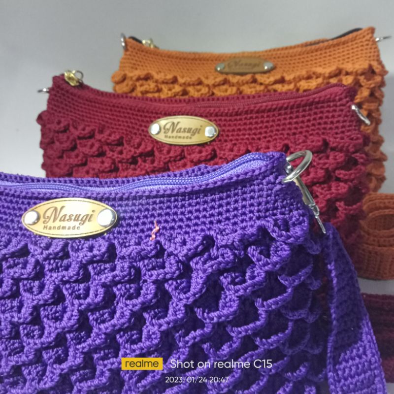 dompet rajut muat hp tali panjang/ tas hp selempang/dompet hp 2 ruang