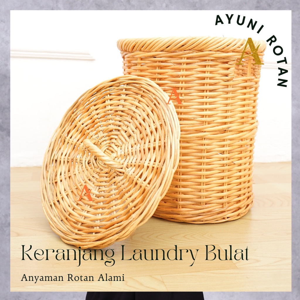 Keranjang Laundry Bulat Rotan / Keranjang Baju Kotor Anyaman Rotan Asli