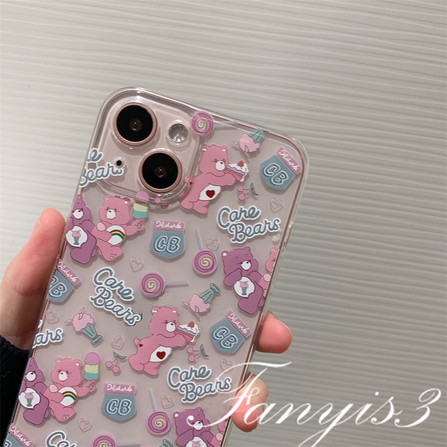 Compatible For iPhone 14 13 12 11 Pro Max X XR Xs Max 8 7 6 6s Plus SE 2020 Kompatibel Untuk Lucu Kue Beruang Ponsel Case Bening TPU Lembut Cover Pelindung