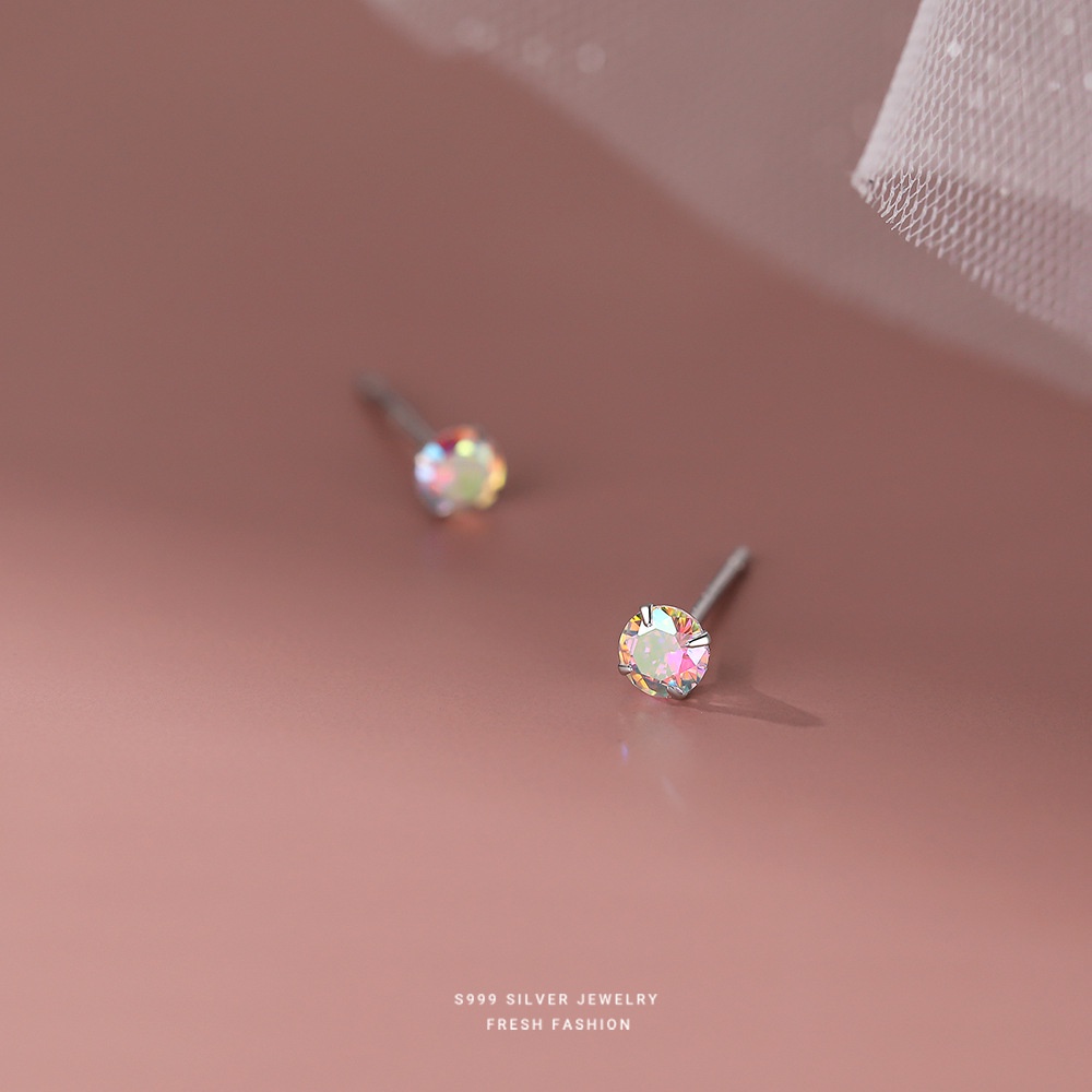 Anting Tusuk Bahan Zircon Warna Sterling Silver S999 Untuk Wanita