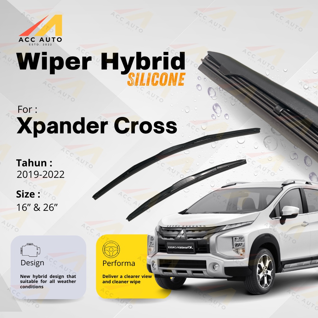 Wiper Frameless Mobil Mitsubishi Xpander Cross Karet Kaca Silicon Hybrid / Kipas Kaca