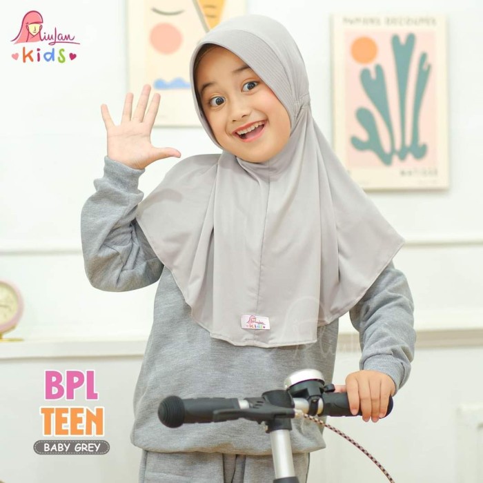 TERMURAH Jilbab Instan Anak Bergo Miulan Plain Laura Teen Serut Sekolah - Baby Grey