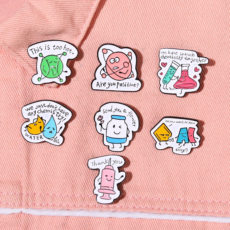 Kreatif Sains Seni Enamel Bros Tabung Reaksi Formula Kimia Lencana Logam Kartun Kerah Pin Kimia Perhiasan Hadiah Untuk Guru Siswa Anak-Anak