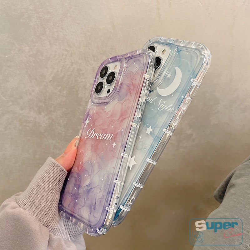 IPHONE Kompatibel Untuk Iphone11 Pro 7Plus 8Plus XR X 6Plus XS Max11 13 12 14 Pro Max Fantasi Langit Berbintang Lembut Tpu Case Gradien Bintang Bulan Pewarna Shockproof Airbag Pasangan Ponsel Cover