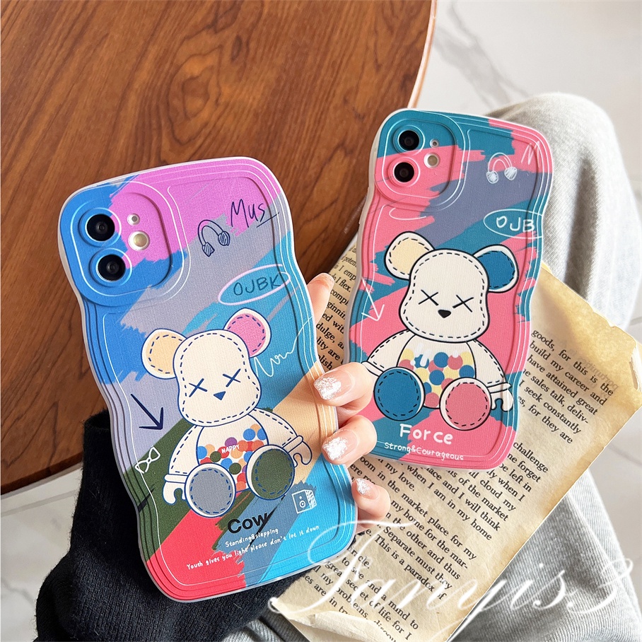 Compatible For iPhone 14 13 12 11 Pro Max X XR Xs Max 8 7 6 6s Plus SE 2020 Kompatibel Untuk Indah Berwarna Beruang Gelombang Bingkai Ponsel Case TPU Lembut Cover Pelindung