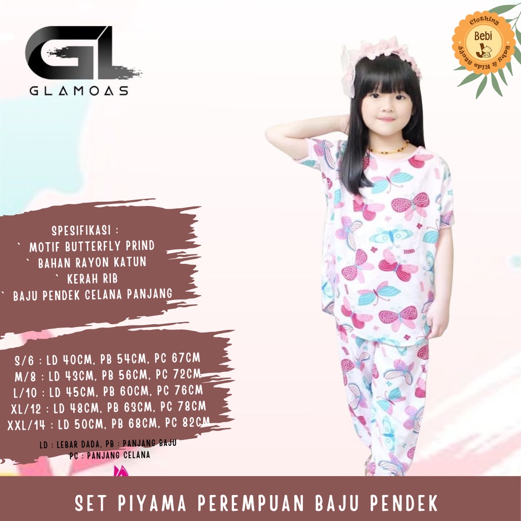 SETELAN PIYAMA PENDEK CELANA PANJANG ANAK PEREMPUAN SZ 6-14TH