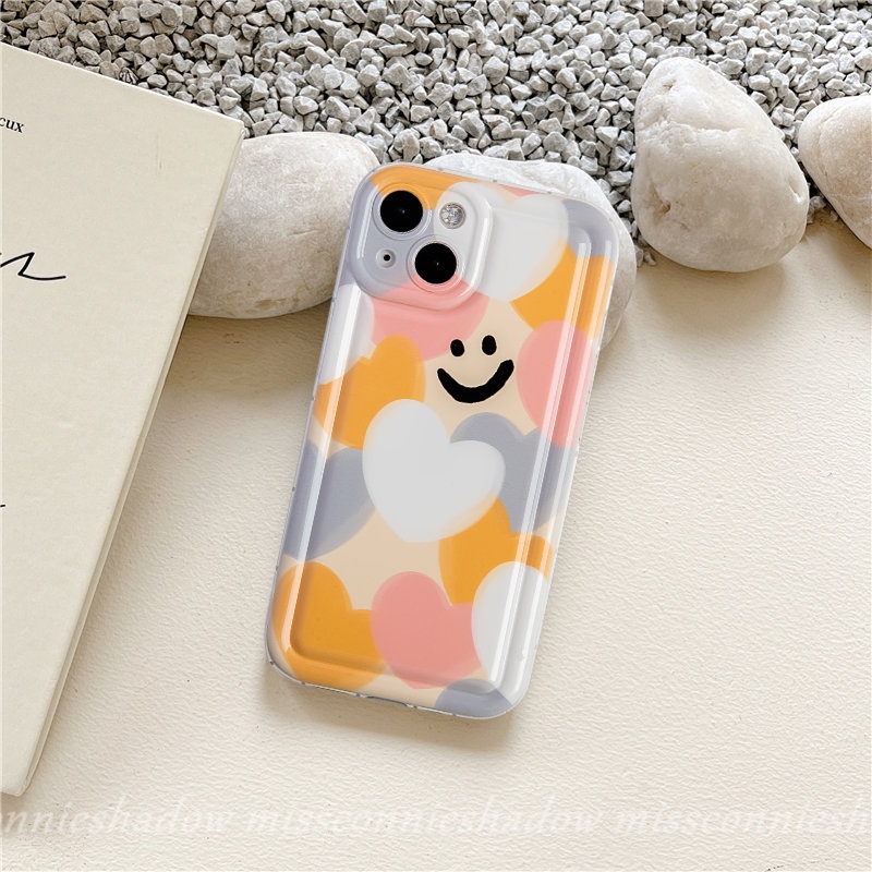 Case Cinta Hati Warna-Warni Kompatibel Untuk IPhone 14 Pro Max XR 6 6S 78 Plus X XS Max 11 13 12 Pro Max Kartun Indah Smiley Shockproof Airbag Lembut TPU Silicon Back Cover
