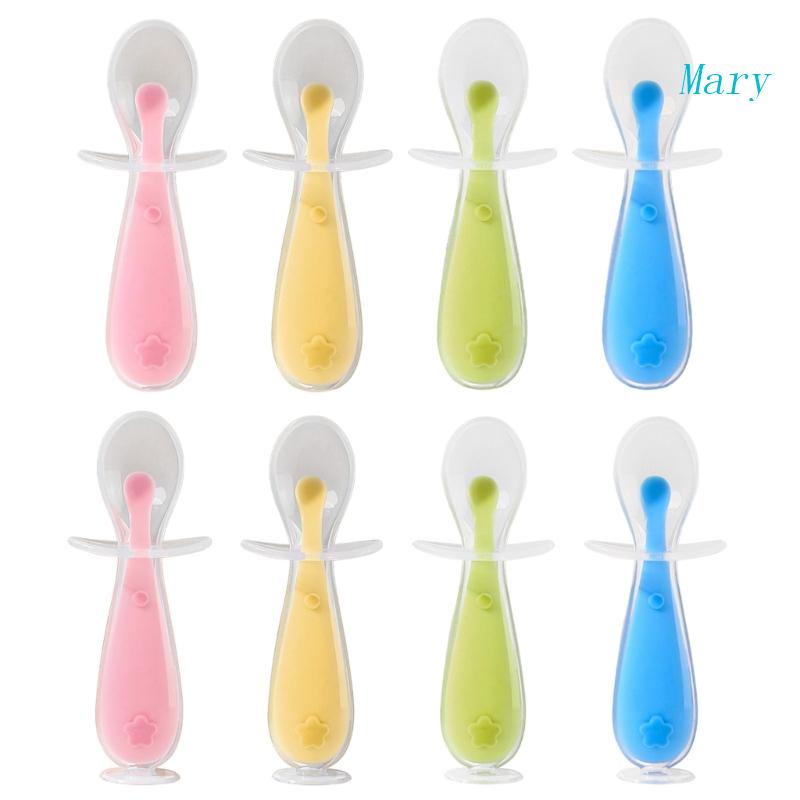 Mary Baby Silicone Soft Spoon Training Feeding Untuk Anak Balita Anak BPA Free First Stage Sendok Bayi Dengan Sedot