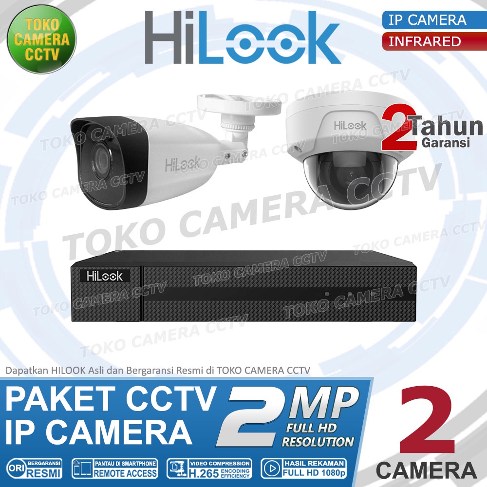 PAKET CCTV IP CAMERA HILOOK 2MP 4 CHANNEL 2 KAMERA