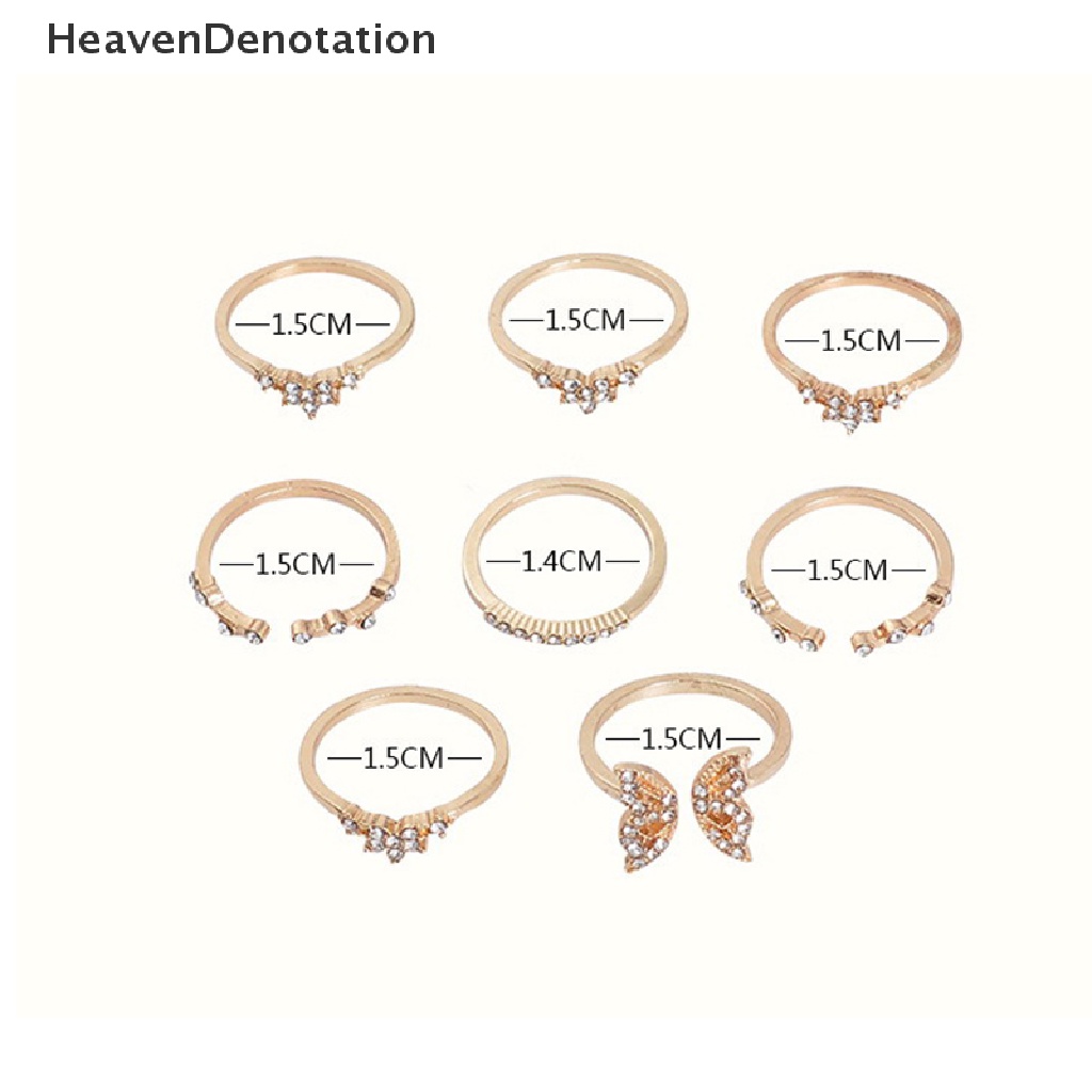 [HeavenDenotation] 8pcs/set Bohemian Kupu-Kupu Cincin Set Untuk Wanita Fashion Temperamen Berlian Bertatahkan Bunga Buku Jari Cincin Perempuan Pesona Perhiasan Hadiah HDV