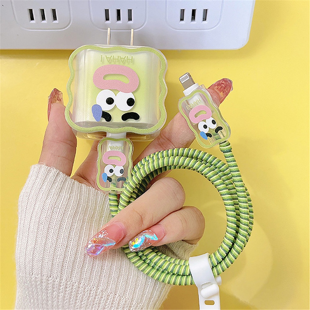 Casing Pelindung Bahan Silikon Lembut Kabel Data Dan Kepala Cas Lucu Untuk Charger iPhone 18w/20w