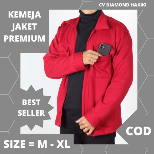 JAKET MURAH SHACKET JACKET KEMEJA COWOK KASUAL SEMI PARKA LAKI MJ RED MERAH M JAKET PRIA TERJAMIN TE