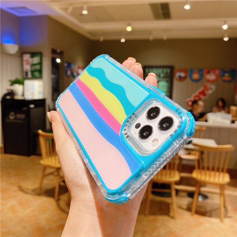 IPHONE Casing Ponsel 3-in-1 Dream Kaca Pelangi Sederhana Tahan Guncangan Canggih Untuk Iphone14 13 12 11 Pro Max X XS Max XR 7 8 Plus Anti-Selip Penutup Belakang