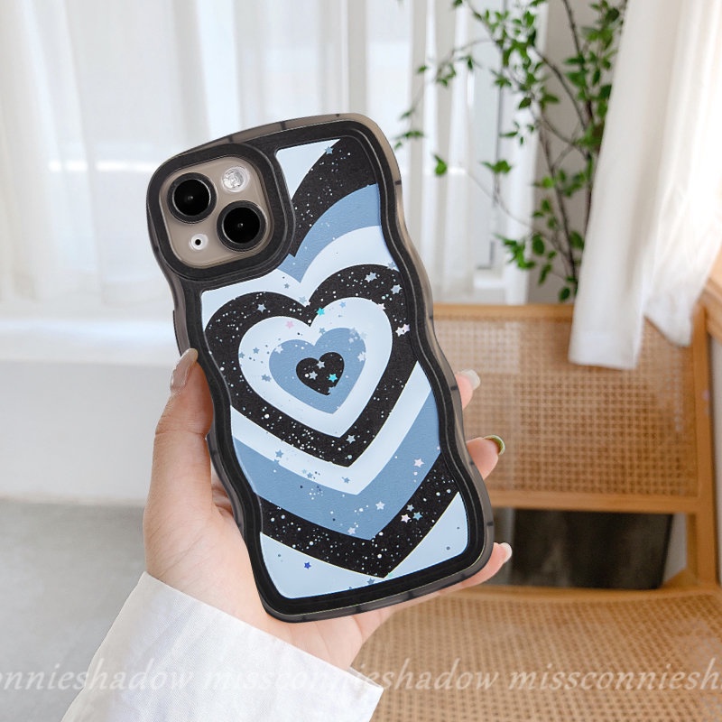 Gradasi Love Heart Case OPPO A15 A17 A12 A16s A16 A3s A95 A52 A57 A96 A7 A53 A55 A17K A77s A5s A74 A54 A1k A76 A77 A5 A9 A16K Reno 86 7Z 8Z Bling Bintang Wavy Edge Soft Tpu Sarung