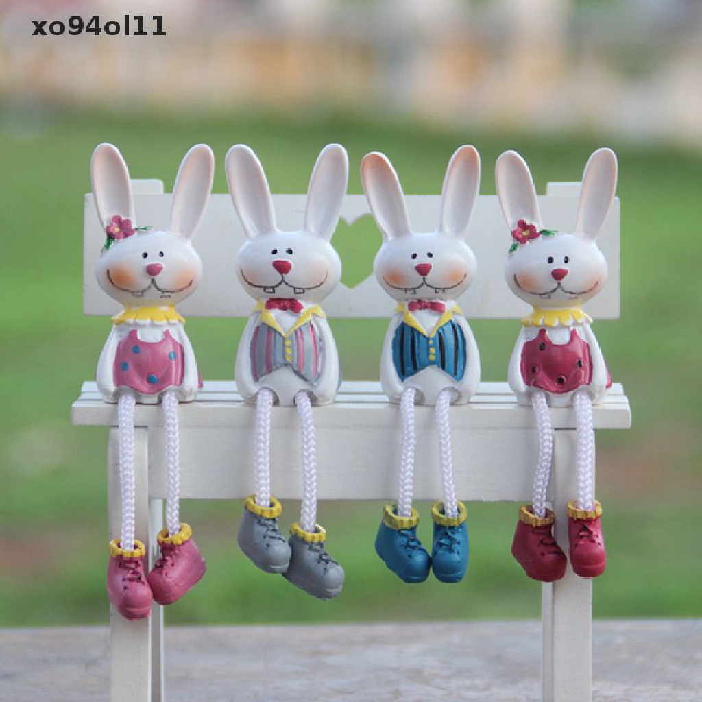 Xo 4Pcs/set Patung Kelinci Bunny Lucu Dengan Kaki Panjang Patung Boneka Kelinci OL