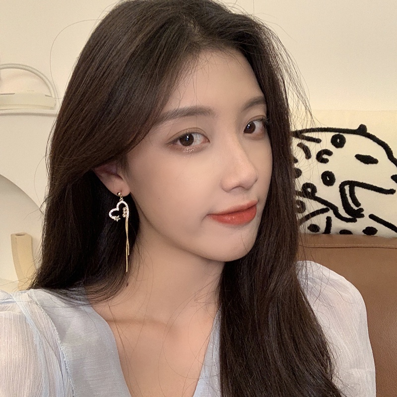 YEEZII Fahsion Anting Tusuk Emas Wanita Elegan Berongga Hati Drop Rumbai Earring Aksesoris Perhiasan