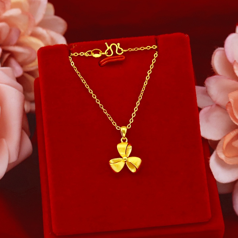 Goldkingdom Perhiasan Fashion Emas Asli Kadar 375Bangkok Aksesoris Ready Stock Kalung Tulang Selangka Busur Wanita Proses Lapis Emas Minimalis Lucu