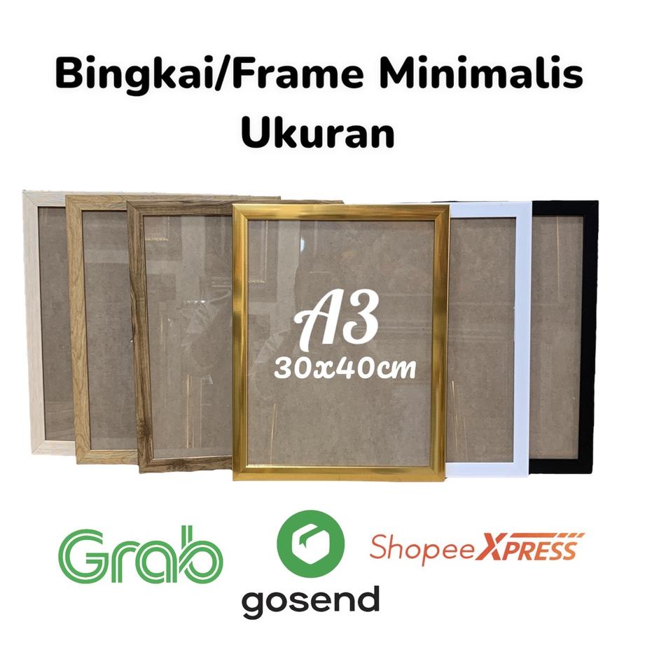 Hadir Hebat BINGKAI FOTO A3 30x40/ PIGURA A3/ FRAME FOTO A3 MINIMALIS PUTIH HITAM/ HIASAN DINDING BI