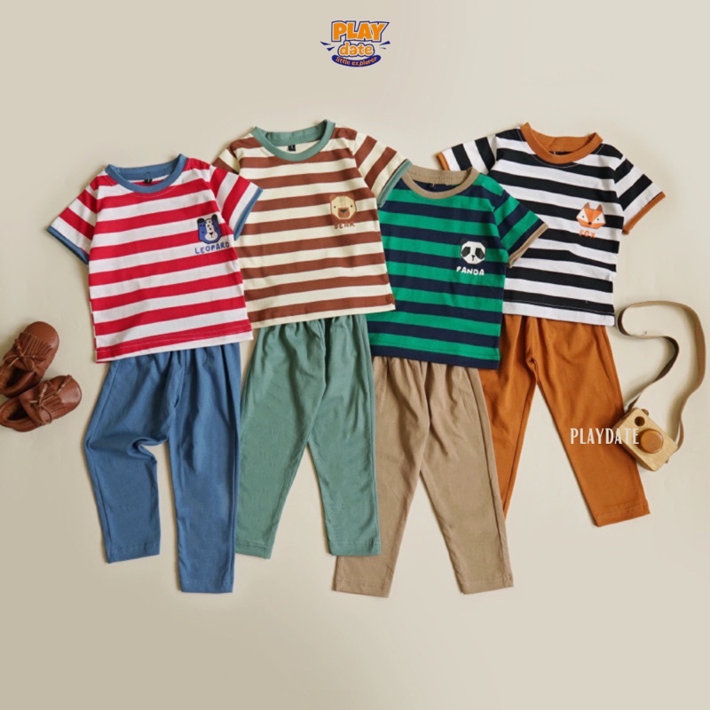 Playdate Oneset Setelan Baju Anak Laki Laki Perempuan Stripe Premium Kids Piyama