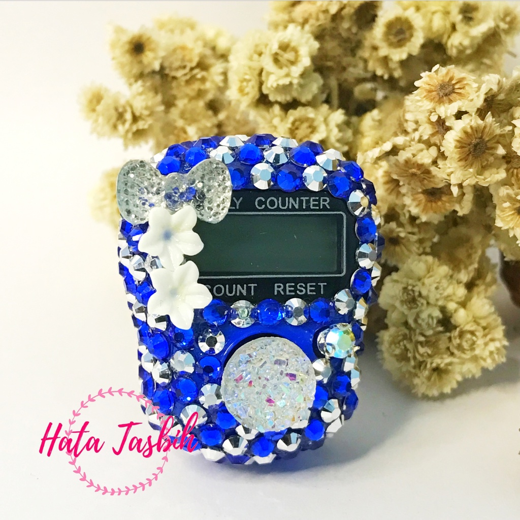 Tasbih Digital Bling BIRU TUA SLIDE SILVER PITA STARLIGHT Cantik