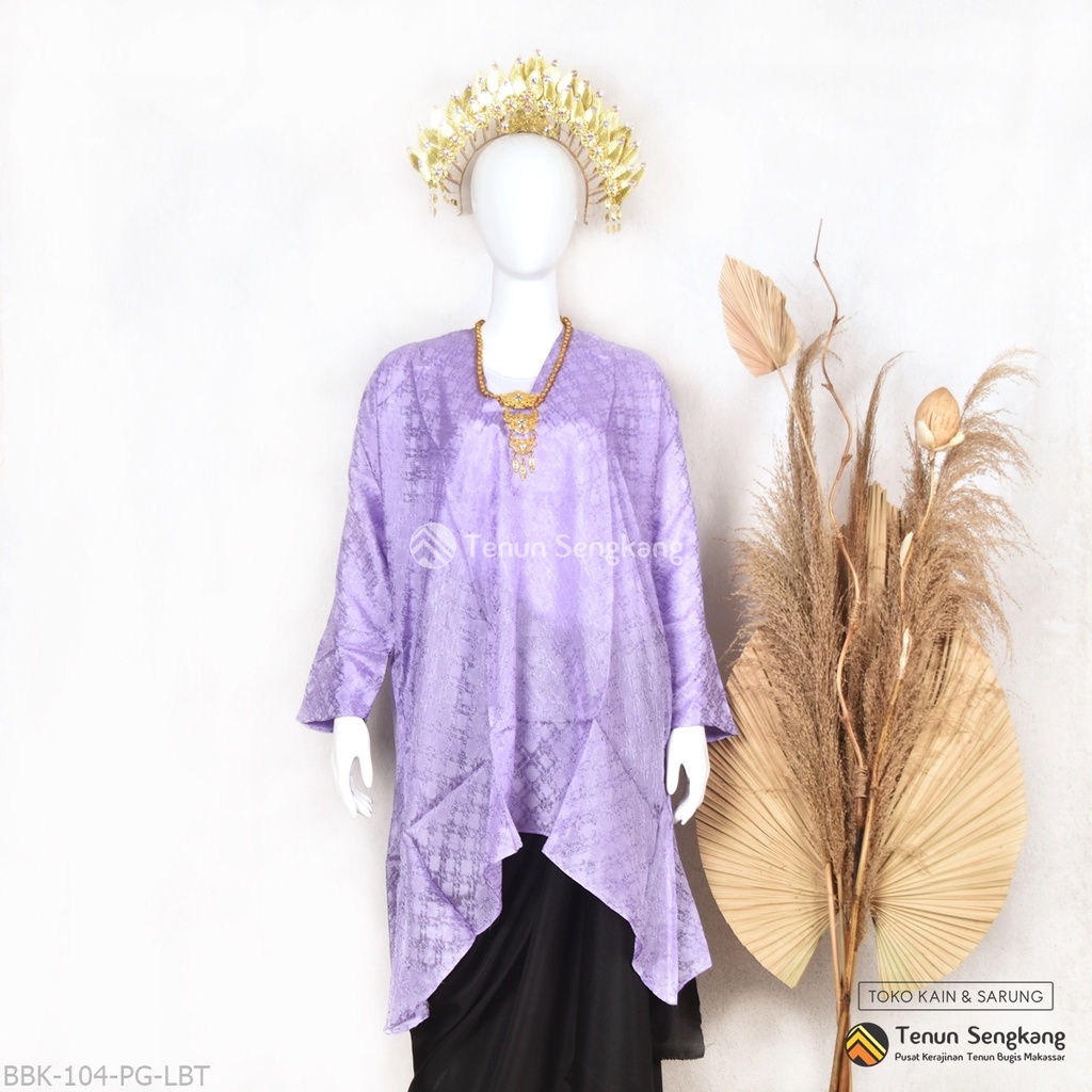 Baju Bodo Kristal Premium Polos Bugis Makassar Dewasa Lengan Panjang Ungu Lilac - Tenun Sengkang BBK