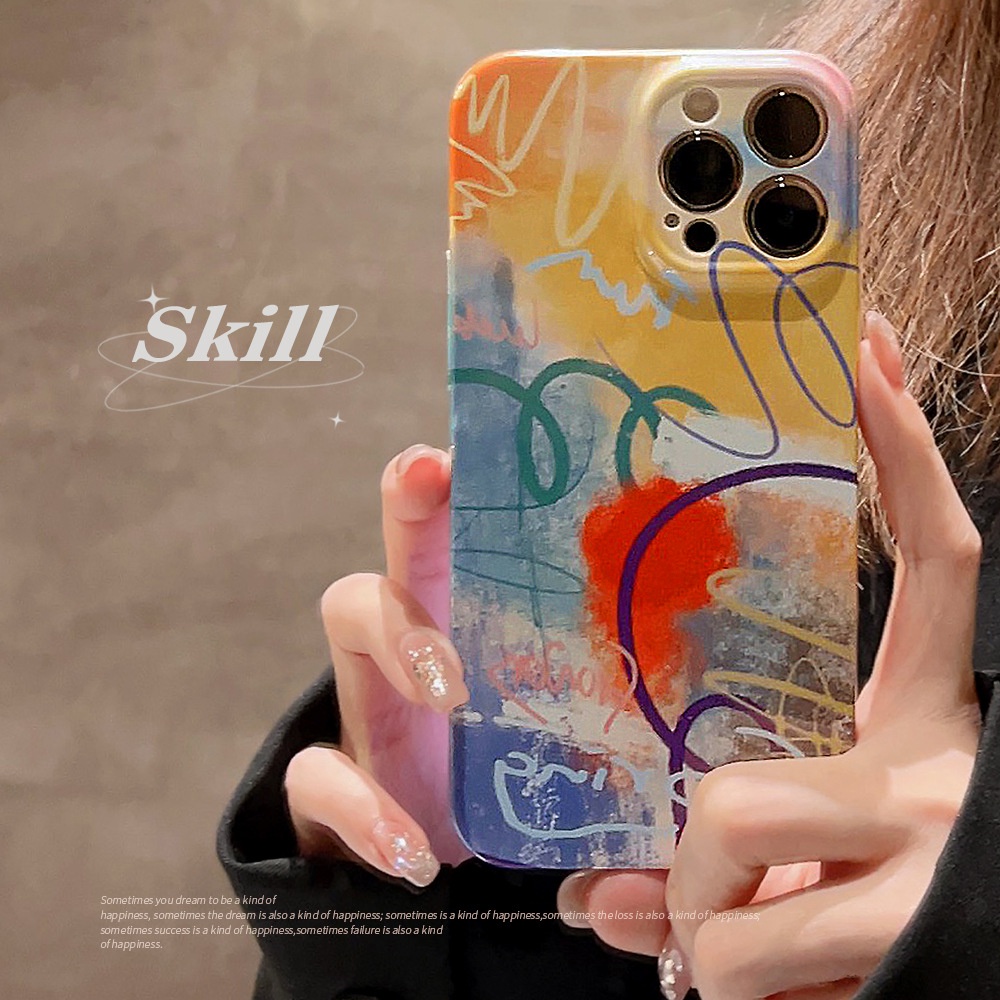 IPHONE Ins Art Doodle Hard Case Phone Film Covers Full Protection Untuk Iphone7 8 PLUS X XR XS 11 12 13 14 PRO MAX SE 2020 Unisex Shell