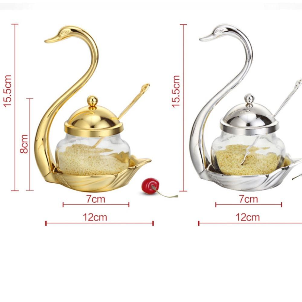 [Elegan] Garam Mengandung Gaya Eropa Kreatif Dengan Tutup Dan Sendok Untuk Lada Kopi Teh Jar Kaca Bumbu Alloy Tahan Lama
