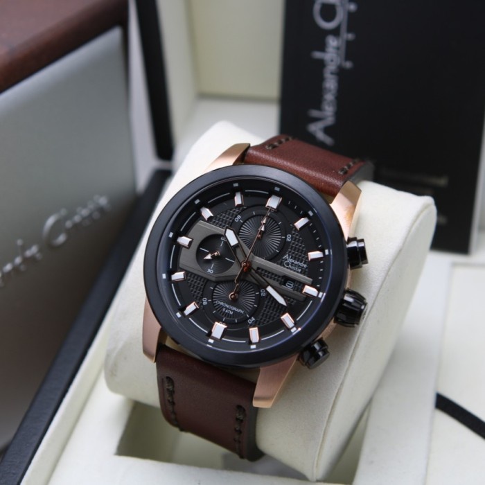 ALEXANDRE CHRISTIE 6562 MC ROSEGOLD BLACK KULIT PRIA ORIGINAL GARANSI