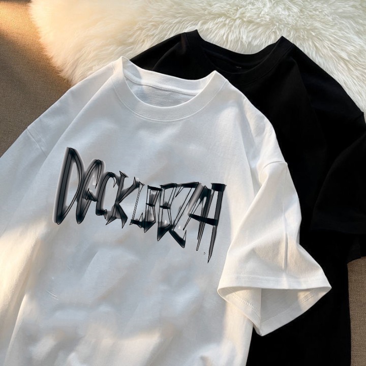 RDGF official shop  2023 versi Korea baru kemeja leher bulat  kaos cotton kaos kekinian  pencetakan surat bahasa Inggris PRIA &amp; WANITA (UNISEX)