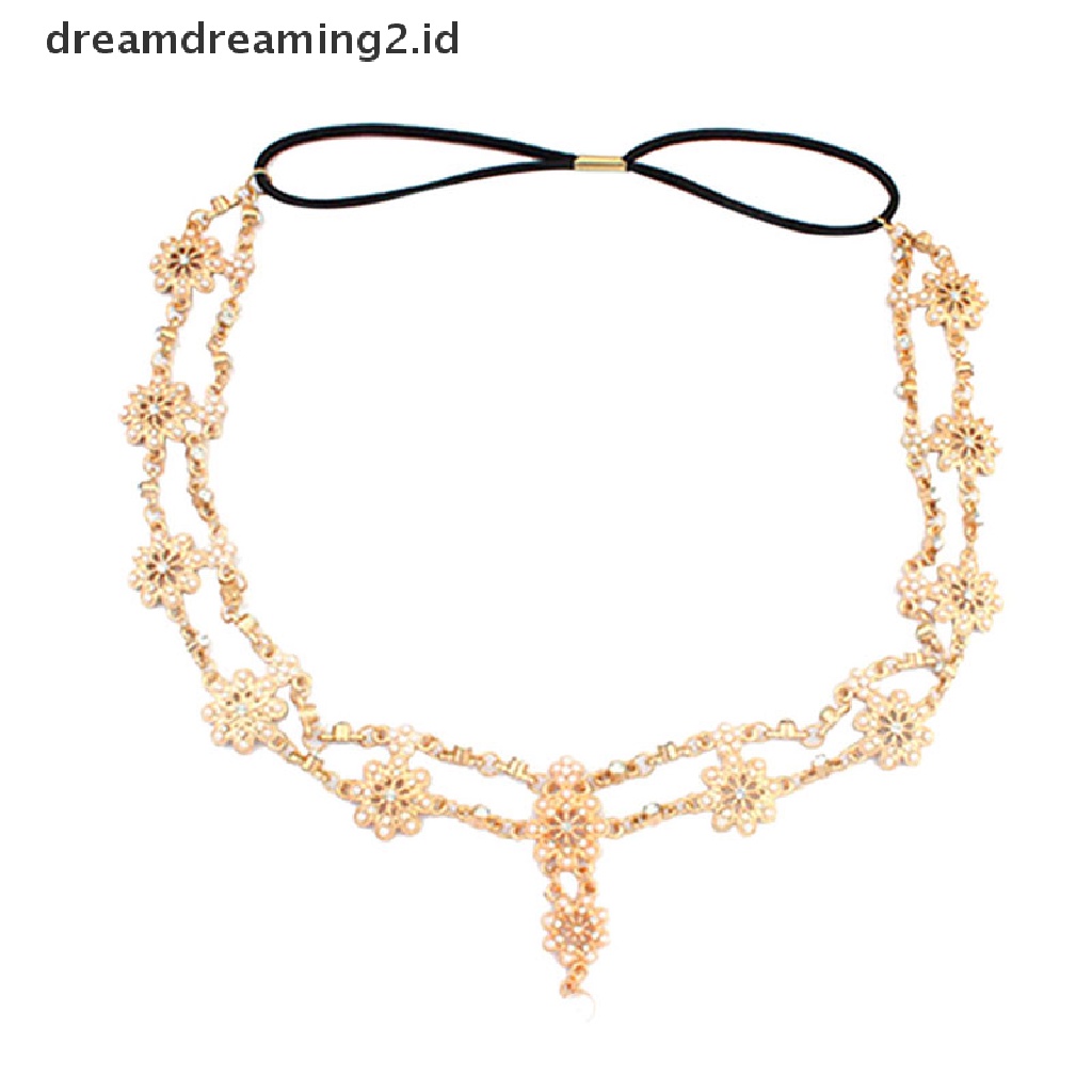 (dream) Womens Fashion Mutiara Berlian Imitasi Kepala Rantai Perhiasan Headband Head Piece Hair Band.