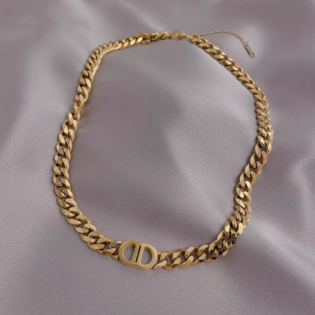 Rantai Tebal Bentuk Huruf D Ganda Warna Emas | Kalung Rose Gold 18k | Kalung Bahan Stainless Steel | Kalung Bahan Titanium Steel | Gaya Eropa Amerika Hip Hop Untuk Hadiah Ulang Tahun