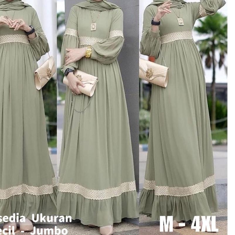 ✯ Azrina Dress Ceruty Jumbo Ukuran M-4XL Gamis Lebaran Model Kekinian 2022 Terbaru Viral ◘