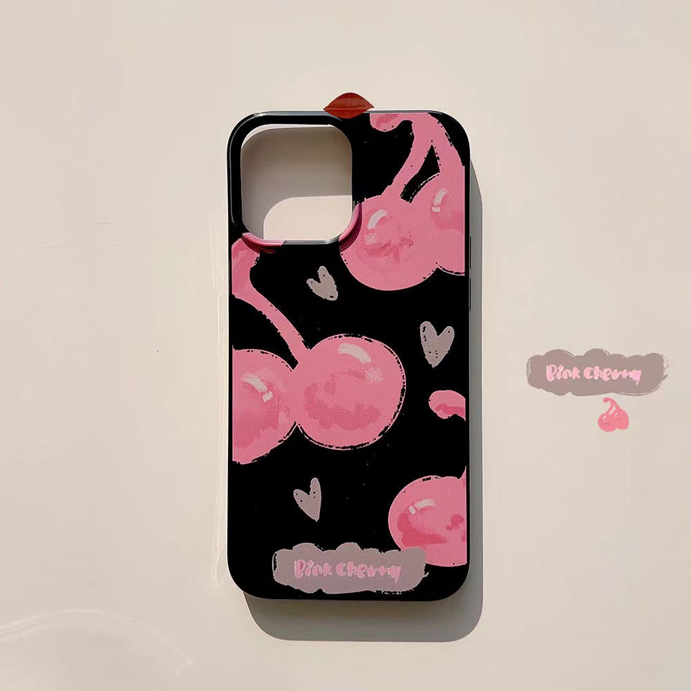 IPHONE Ins Pink Cherry Cocok Untuk Iphone14 14pro 14plus 13 13mini 13pro 13prm iPhone12 7Plus 8Plus Xr XS 13 12mini Pro Max TPU Empat Sudut Casing Ponsel Tahan Guncangan
