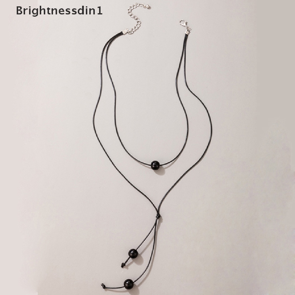 [Brightnessdin1] Kalung Liontin Manik Hitam Untuk Wanita Tali Handmade Adjustable Aksesoris Perhiasan Pesta Kerah Butik