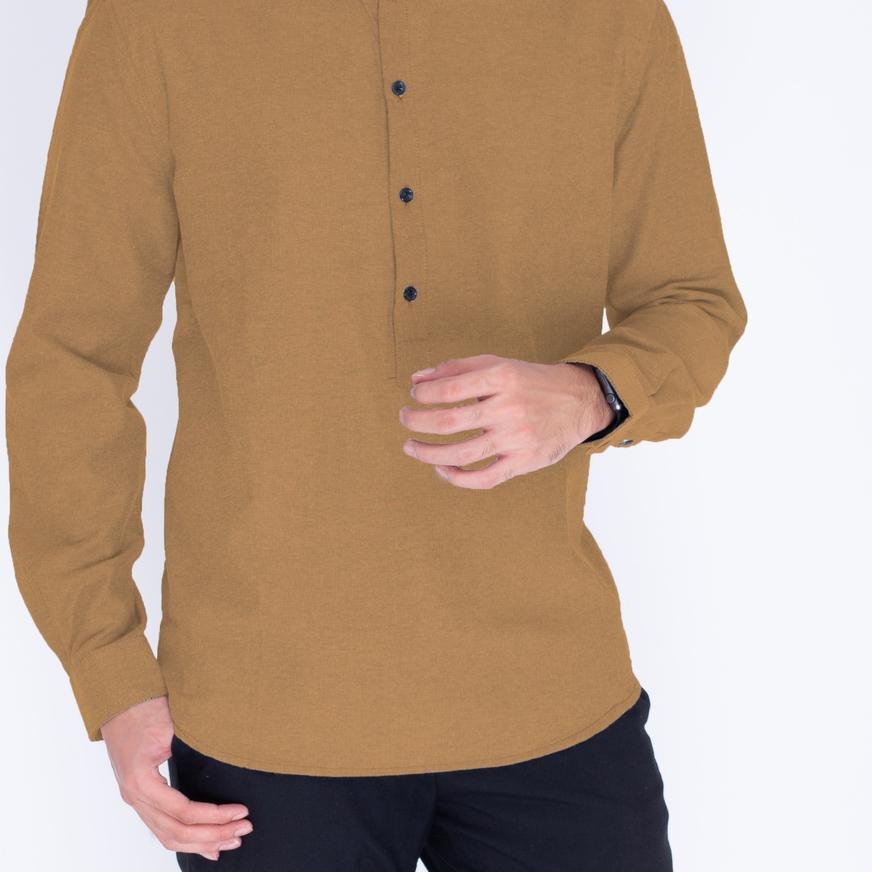 ▲ Koko Kurta Pria Panjang Krem - Baju Muslim Pria Lengan Panjang Krem - Kemeja Pria Lengan Panjang K