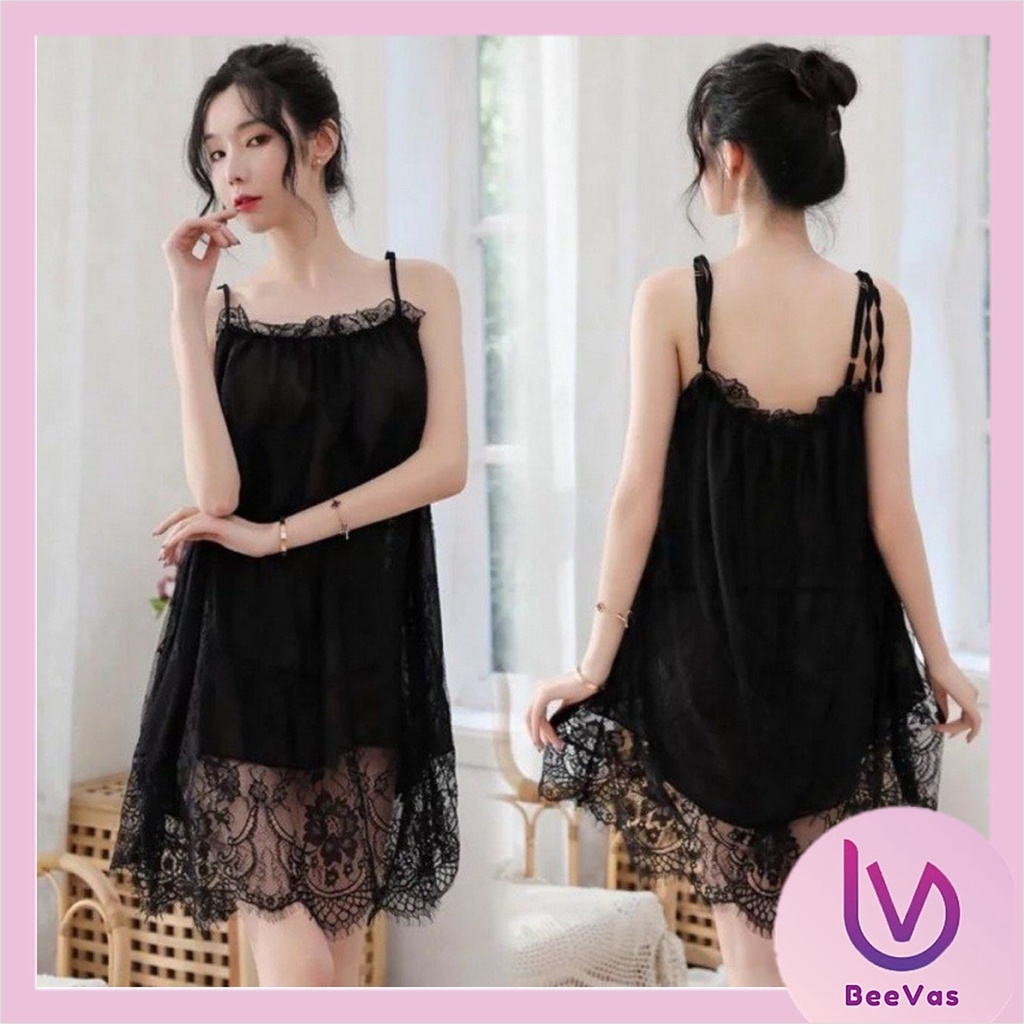 BV.ID BT372 Dress Baju Tidur Wanita Renda Seksi Brukat Baju Daster Renda Brokat Cantik