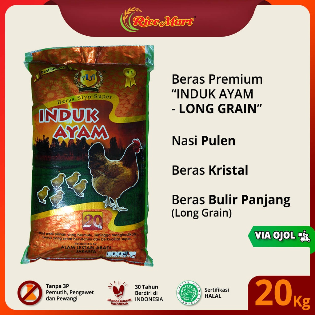 

Beras INDUK AYAM - LONG GRAIN 20 kg [OJOL] - Beras Premium - Nasi Pulen - Beras Kristal - Produk Indonesia