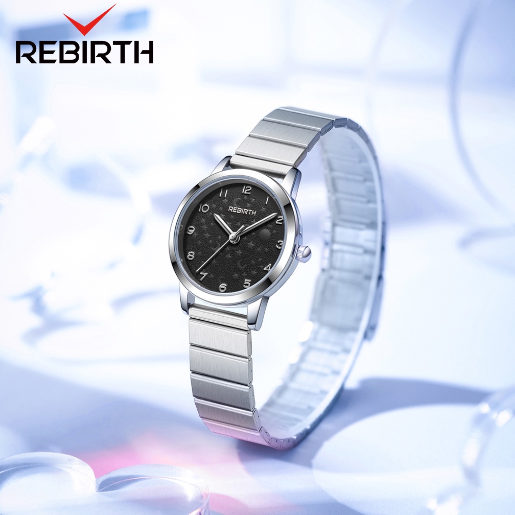 REBIRTH Jam Tangan Wanita Original Anti Air Fashion Elegant Round Dial Tali Stainless Steel Kuarsa Jam Tangan Cewek