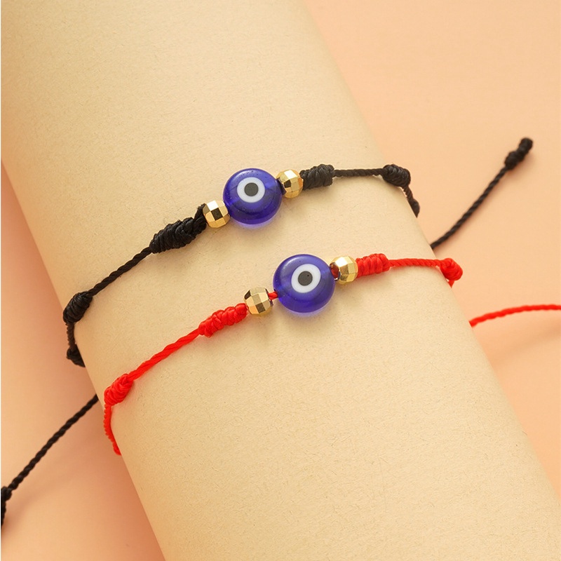 Gelang Liontin Mata Biru | Gelang Tali Kepang 6 Simpul Adjustable Warna Merah / Hitam | Aksesoris Wanita