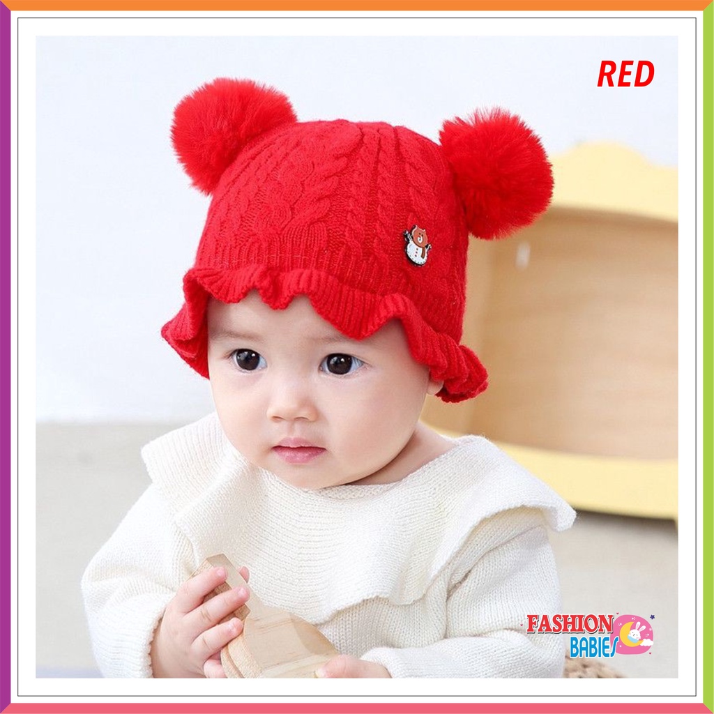 TOPI RAJUT BUCKET POM POM BAYI ❤ Fashionbabies ❤