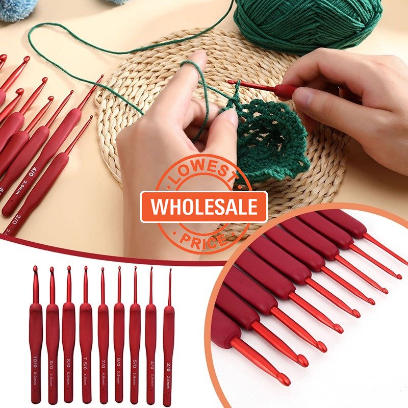 [Grosir] 2per3 /4 /5/6mm Handmade Boneka Bunga Mengepang Jarum Benang Kerajinan Alat Rajut Crochets Silicone Handle Sweater Hook Needle Hat Glove Scarf Tenun Crochet Aluminium Merah