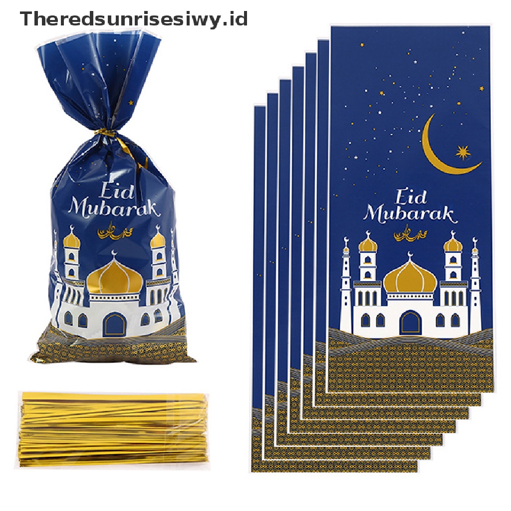 # New # 50pcs Tas Bingkisan Lebaran Eid Mubarak Plastik OPP Bag Dua Warna Mix Perlengkapan Pesta Muslim~