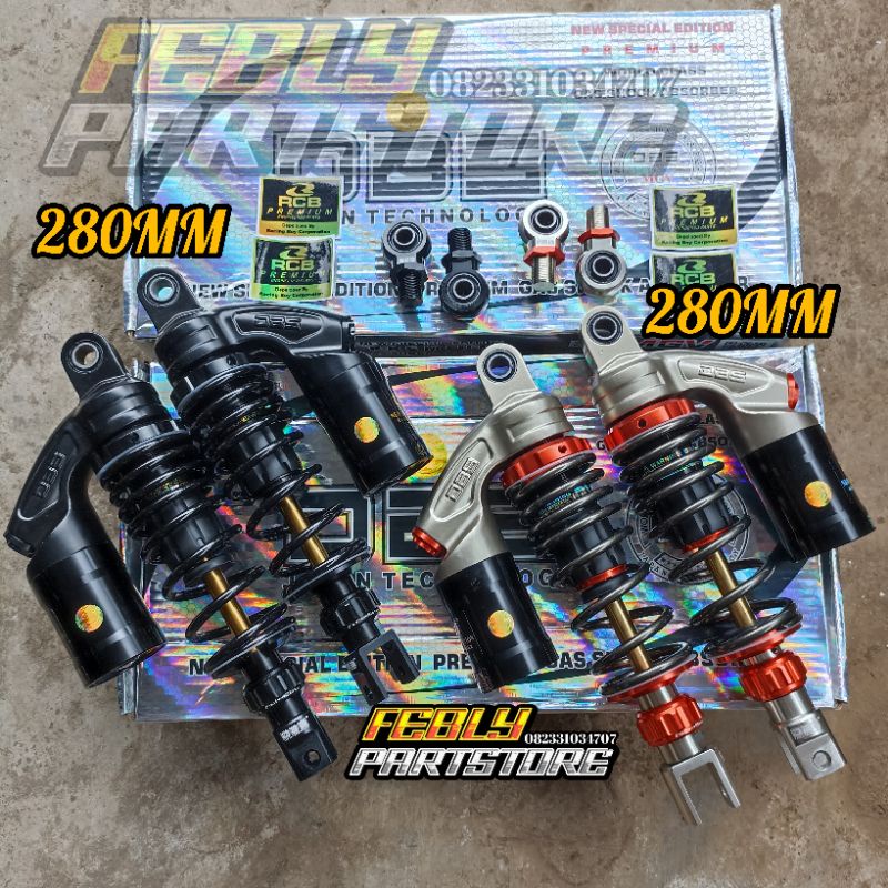 SHOCK SKOK SHOK BELAKANG DBS MODEL RCB PREMIUM BLACK SERIES AS GOLD 280MM AEROX FIZ R VEGA R JUPITER