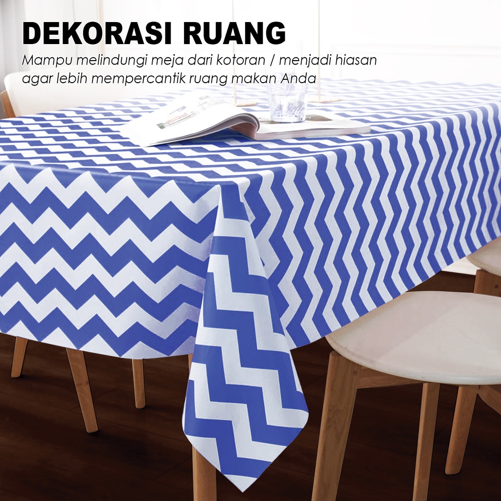 Taplak Meja Makan Motif Zigzag Persegi Panjang Ukuran 152x228cm Bahan PEVA Tebal Premium Perlengkapan Rumah Tangga Import - D12-3B - 88 Blanketstore