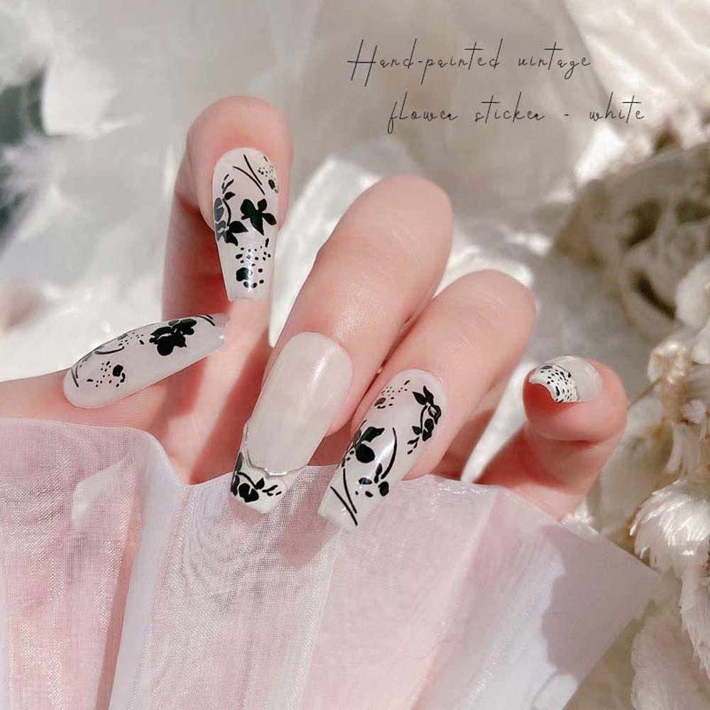 AUGUSTINA Agustina Bunga Stiker Kuku Retro 3warna Dekorasi Kuku Nail Art Self Adhesive Jepang