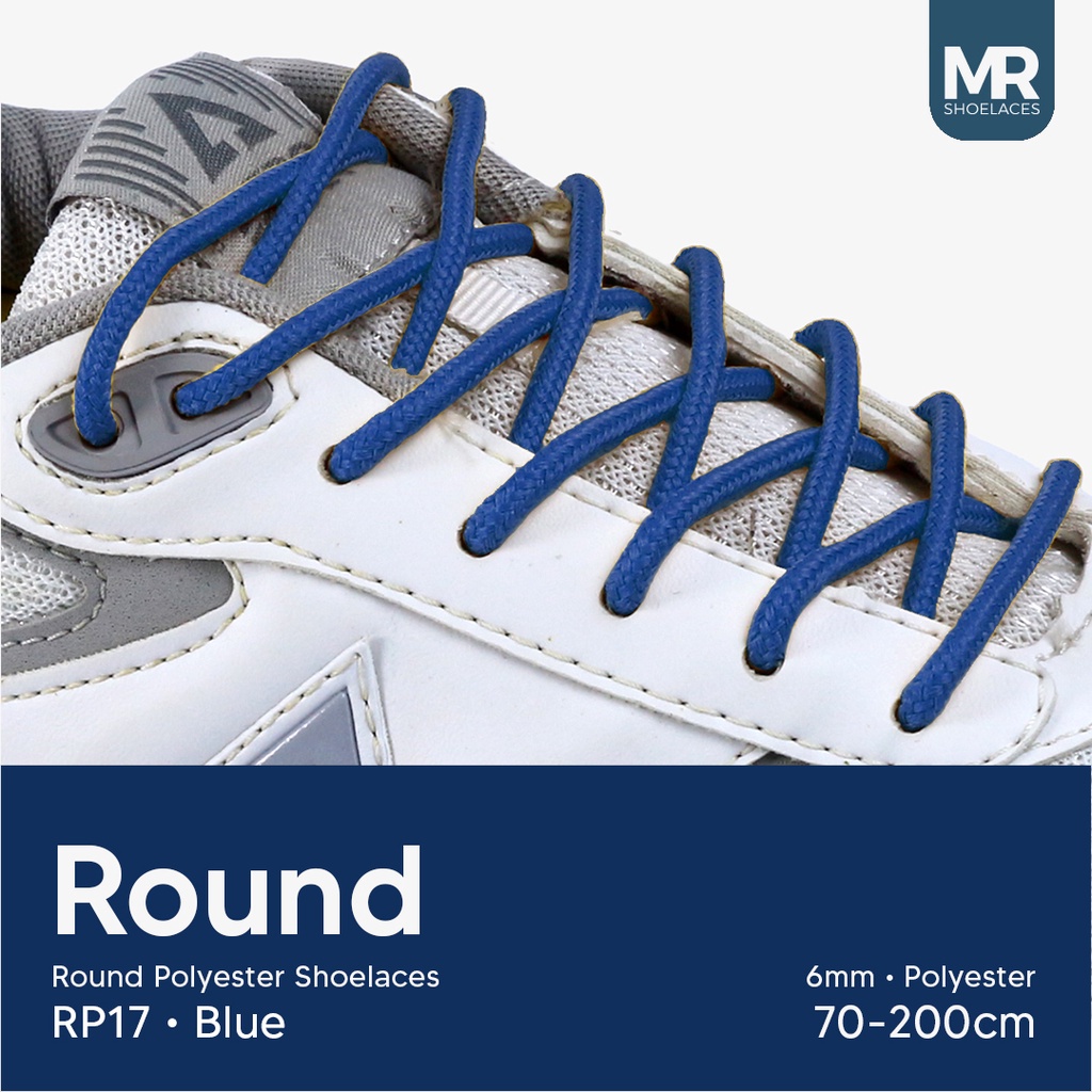 Original MR Shoelaces RP17 Biru (Blue) Tali Sepatu Bulat Round Big 6mm Shoelaces 90cm 100cm 120cm 150cm 180cm-200cm Polyester