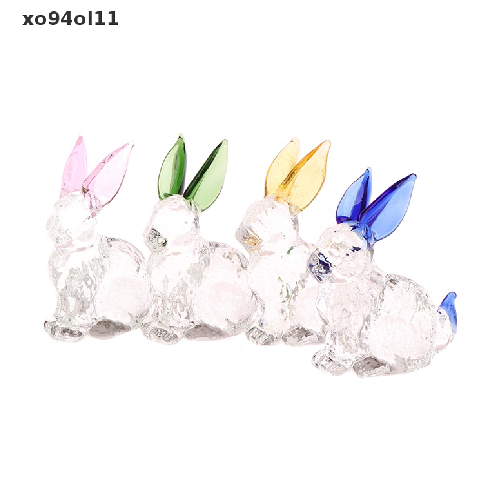 Xo Patung Kelinci Kaca Animal Bunny Patung Kristal Ornamen Miniatur Taman OL