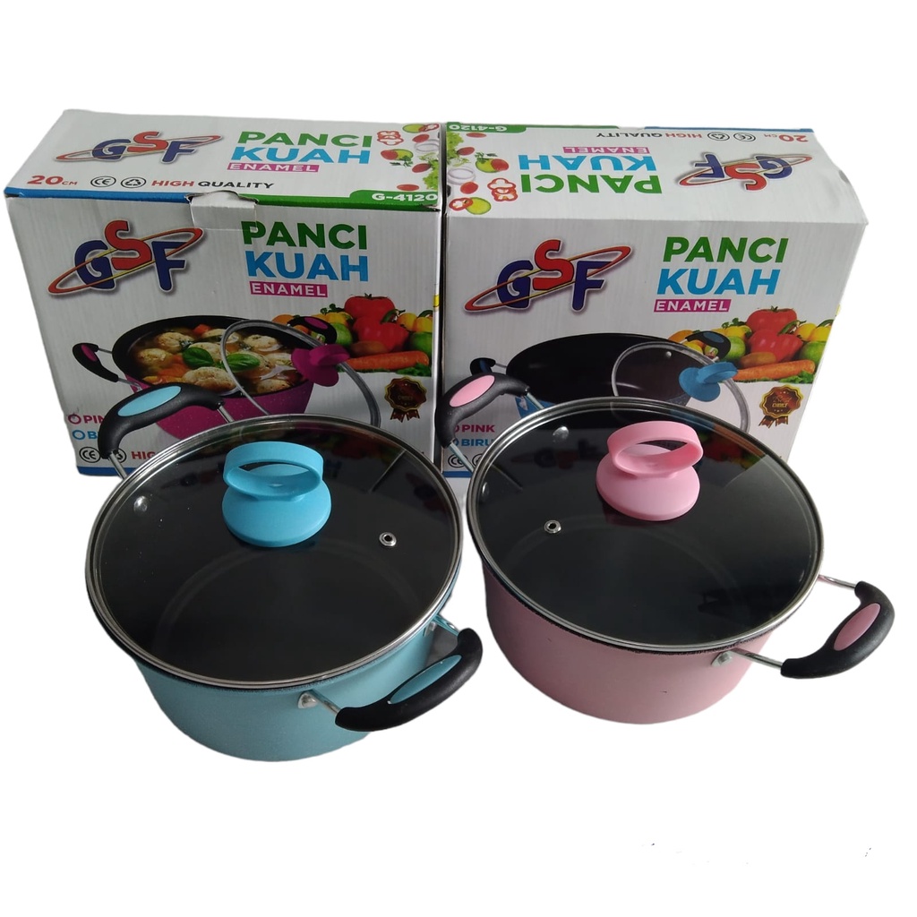 PANCI KUAH ENAMEL 20CM GSF G-4120 / PANCI KUWAH 20 CM GSF 4120 / PANCI SUP ANTI LENGKET / PANCI SOP + TUTUP KACA / PANCI WARNA ANTI LENGKET / PANCI ENAMEL TUTUP KACA / PANCI GSF MURAH / PANCI KUAH MURAH