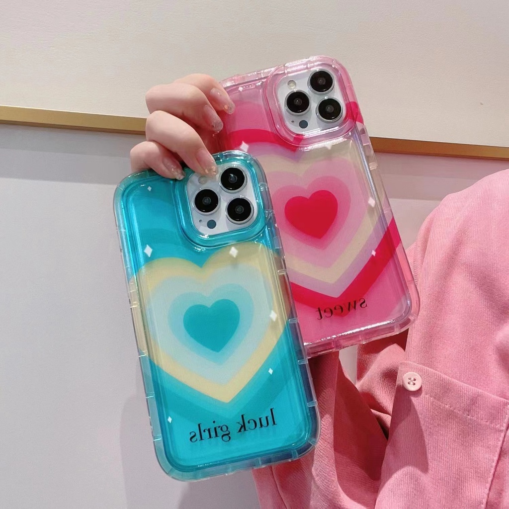 IPHONE Ins Gradiasi Hati Cocok Untuk Iphone14 14pro 14plus 13 13mini 13pro 13prm iPhone12 7Plus 8Plus Xr XS 13 12mini Pro Max Empat Sudut Casing Ponsel Tahan Guncangan