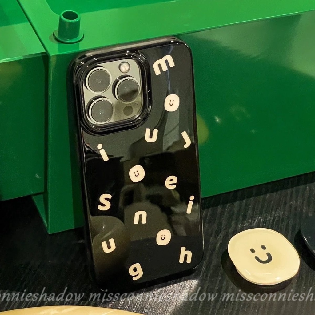 IPHONE Casing Smiley Glossy Halus Lucu Kompatibel Untuk Iphone11 7 8 Plus 11 14 13 12 Pro Max XR X XS Max SE 2020 Ins Fashion Alfabet Sederhana Lembut Tpu Silicon Phone Case